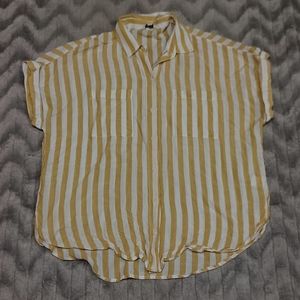 Lucky Brand Womens Size M Yellow Stripe Short Sleeve Button Up Shirt